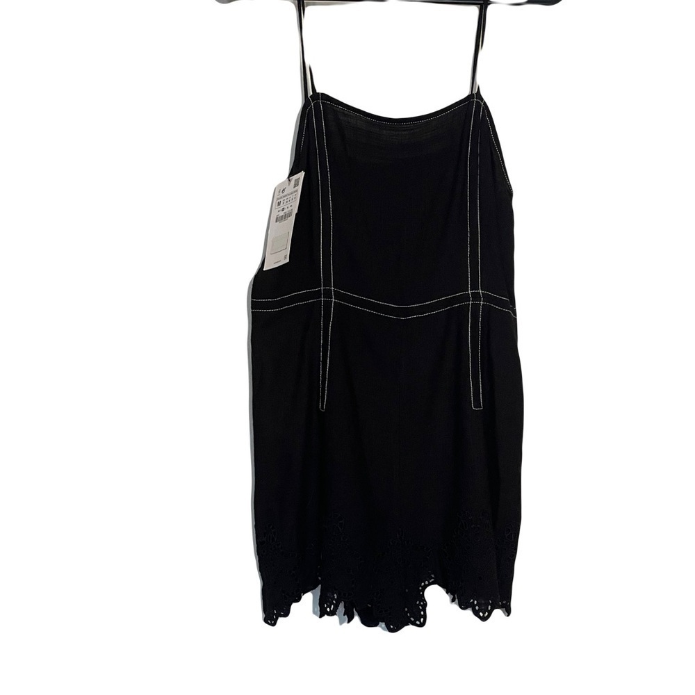 ZARA black romper spaghetti straps  size medium length 22 1/2” pit to pit 17”